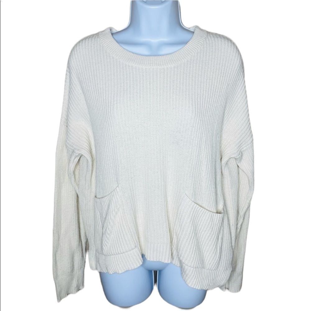 Madewell Patch Pocket Chunky Pullover Sweater Cream